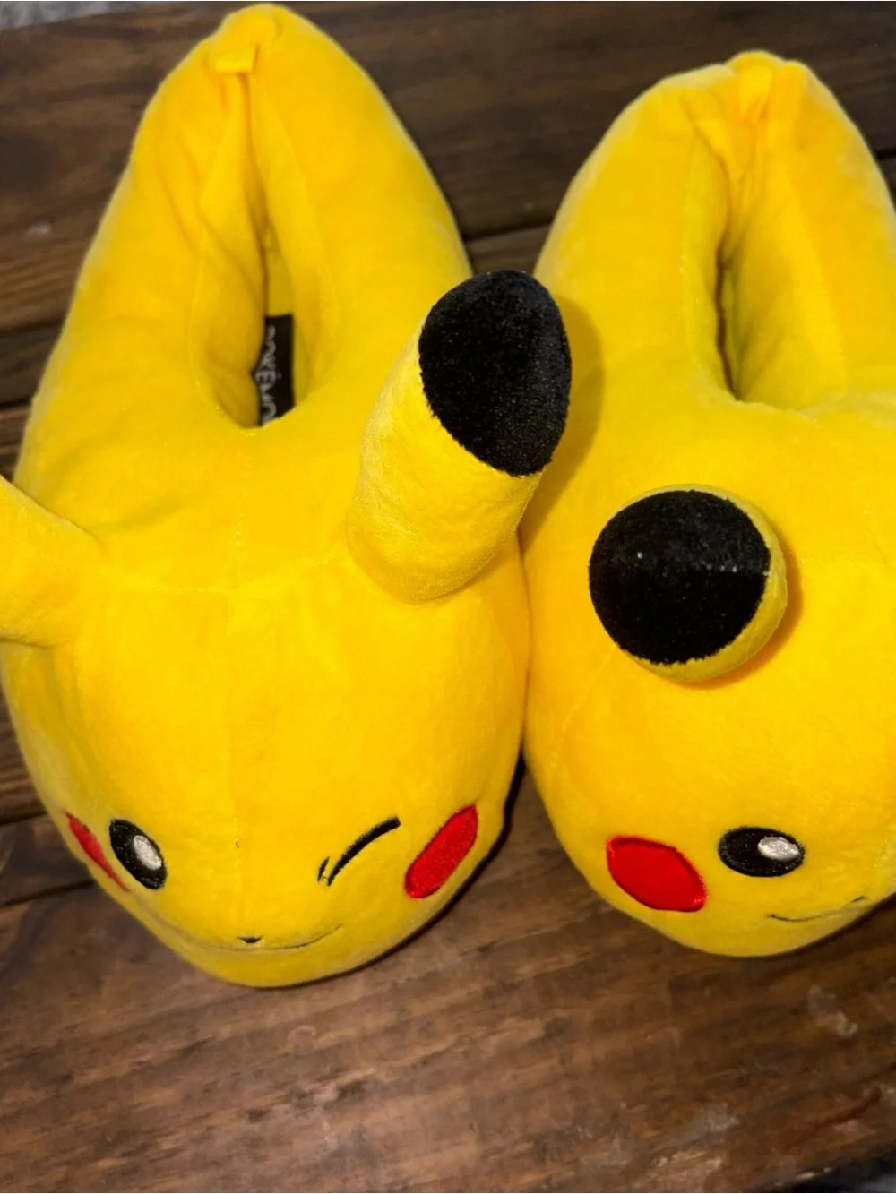 Pokemon Pikachu Plush Kids Slippers in Yellow and Black with Red Cheeks